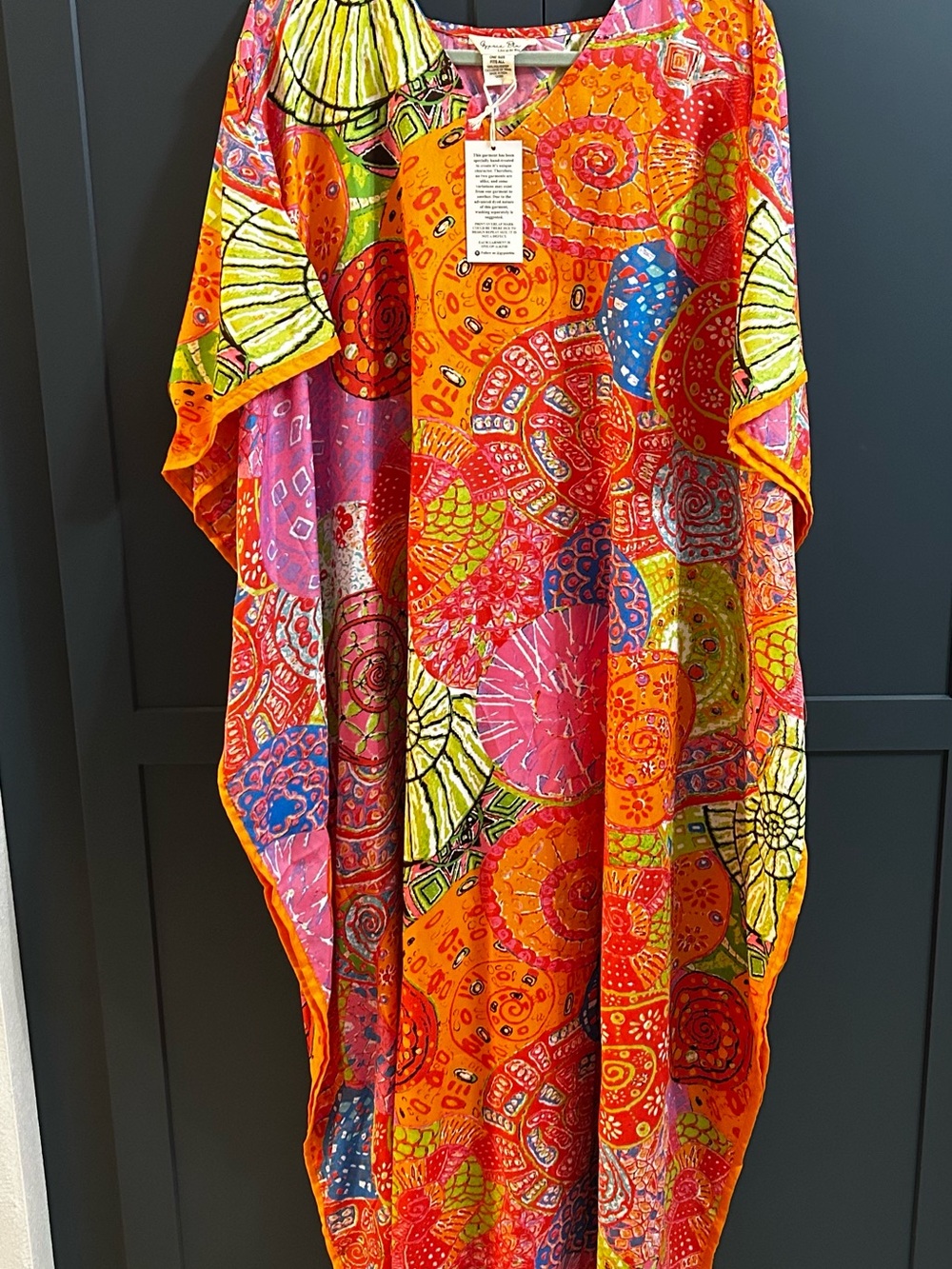 Gypsie Blu - Vibrant Multicolor Bohemian Caftan - Bold Orange & Pink Print
